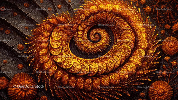 Golden Spiral in Intricate Fractal Art Design