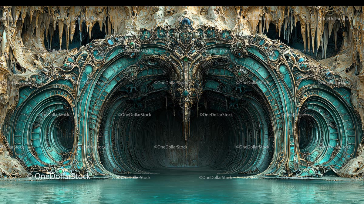 Mystical Fantasy Portal with Intricate Turquoise Arches