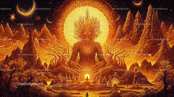 Majestic Mystical Figure in a Vibrant Cosmic Landscape