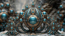 Ornate Tiara with Turquoise Gemstones and Antique Design