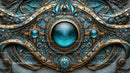 Intricate Steampunk Design with Gold and Blue Accents
