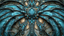 Intricate Blue and Gold Abstract Artwork with Ornate Details