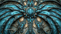 Intricate Blue and Gold Abstract Artwork with Ornate Details