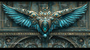 Ornate Blue and Gold Winged Decoration with Intricate Details