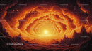 Fiery Cosmic Landscape with Swirling Clouds