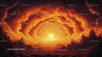 Fiery Cosmic Landscape with Swirling Clouds