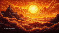 Fiery Sunset Over Surreal Ocean Waves