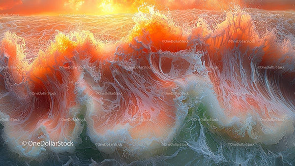 Vibrant Ocean Waves Lit by a Golden Sunset