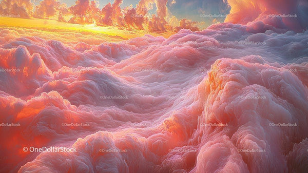 Dramatic Sunset with Fluffy Pink Clouds in the Sky