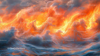 Fiery Waves Crashing in a Surreal Ocean Storm