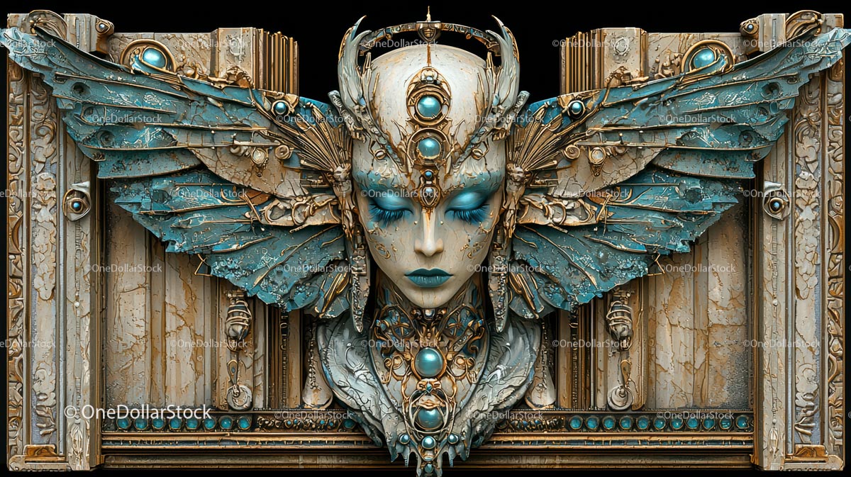 Rzeźba fantasy steampunkowa z uskrzydloną boginią