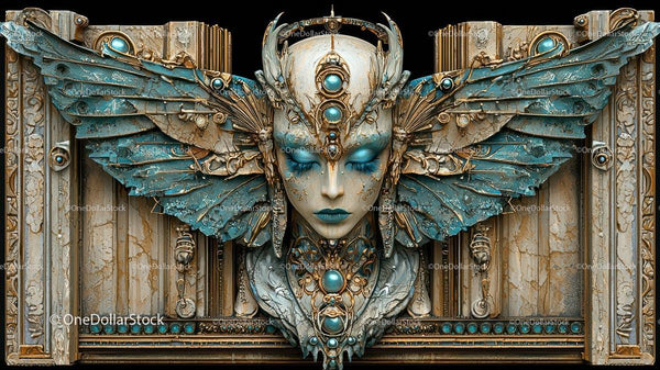 Steampunk Fantasy Sculpture with Winged Goddess