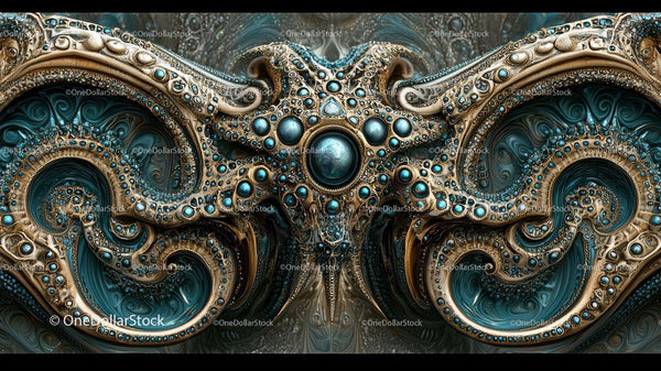 Ornate Abstract Design with Blue Gemstones