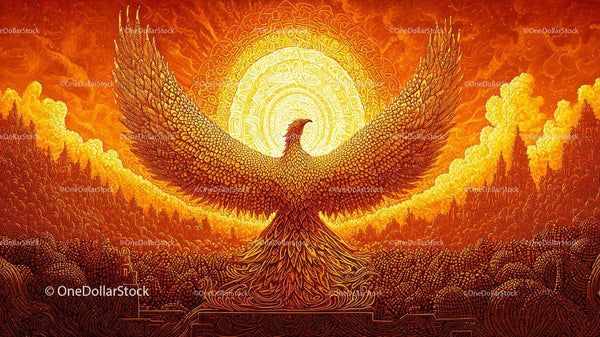 Glorious Phoenix Rising with Fiery Wings at Sunrise