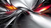 Futuristic Abstract Art with Silver and Fiery Orange Hues