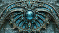 Intricate Metallic and Blue Gemstone Design