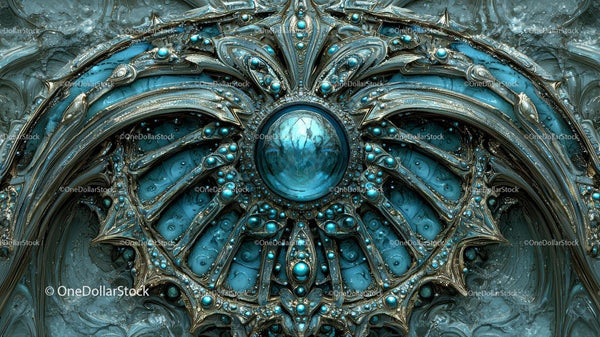 Intricate Metallic and Blue Gemstone Design