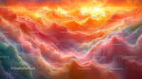 Vibrant Abstract Sunset Over Surreal Landscape