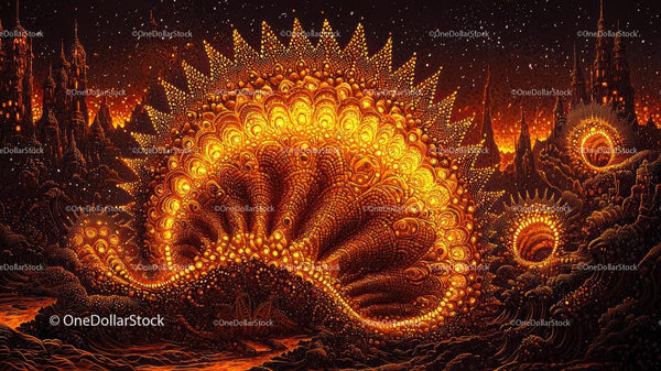 Fiery Dragon in Mystical Fantasy Landscape