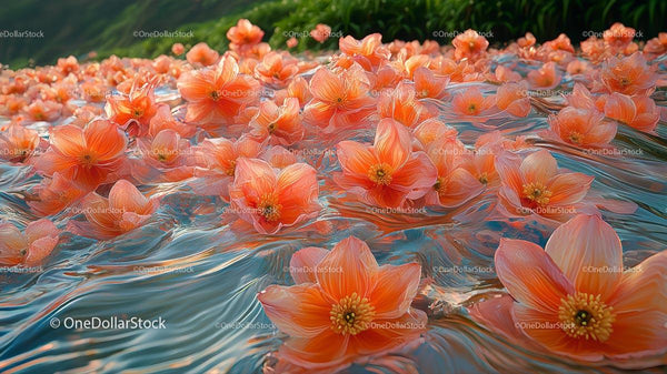 Orange Flowers on a Tranquil Water Surface