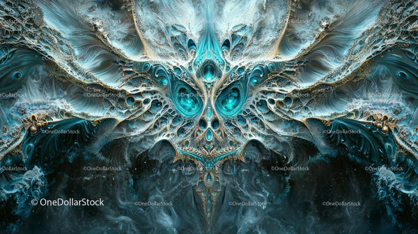 Intricate Blue Fractal Art with Symmetrical Design