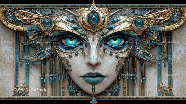 Intricate Steampunk Fantasy Mask with Blue Eyes