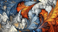 Vibrant Fractal Waves in Orange, Blue, and White