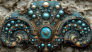 Intricate Ornamental Design with Turquoise Jewels and Gold Accents