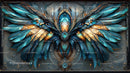 Intricate Feathered Fantasy Art with Blue and Orange Accents