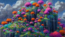 Vibrant Fantasy Mountain Landscape With Colorful Trees