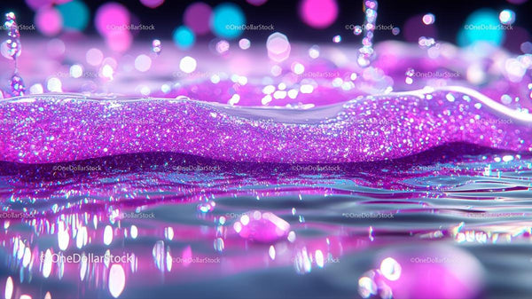 Vibrant Pink Sparkles on Water Surface with Neon Bokeh