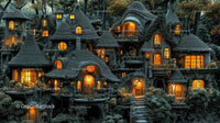 Whimsical Fairy Tale Village at Night