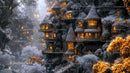Enchanting Snow-Covered Fantasy Village at Night