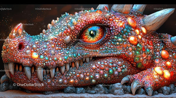 Colorful Fantasy Dragon with Intricate Scales and Fiery Eye