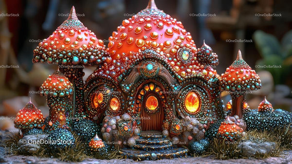 Enchanting Mushroom House with Vibrant Ornamentation