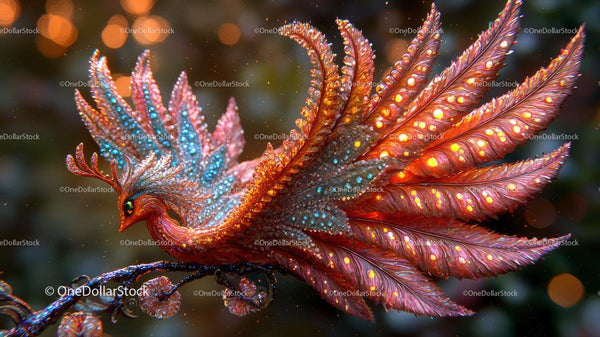 Majestic Phoenix with Glowing Feathers in Fantasy Realm