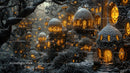 Enchanting Snowy Village with Glowing Lanterns in Forest