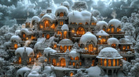 Magical Snow-Covered Fantasy Castle at Night
