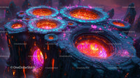 Surreal Alien Landscape with Glowing Lava Pools