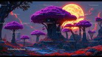 Fantastical Landscape with Glowing Moon and Purple Trees