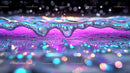 Iridescent Liquid Waves with Neon Bokeh