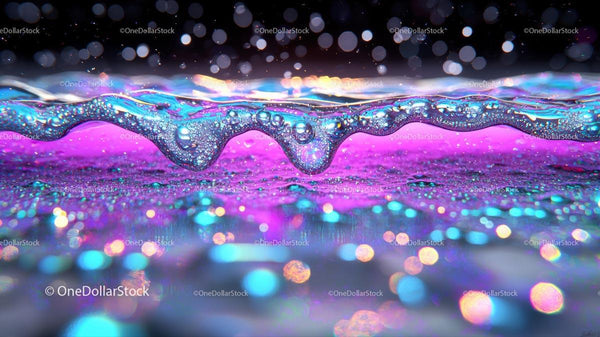 Iridescent Liquid Waves with Neon Bokeh