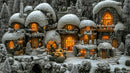 Cozy Snow-Covered Village with Warm Winter Lights