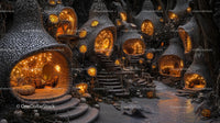 Whimsical Mushroom Houses in Enchanted Forest at Night