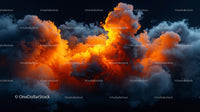 Dramatic Explosion with Fiery Orange Clouds in Dark Sky