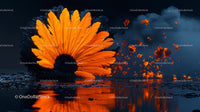 Fiery Orange Explosion with Reflective Surface