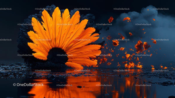 Fiery Orange Explosion with Reflective Surface