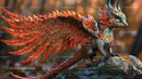 Vivid Fire Dragon with Majestic Wings Perched on Rock