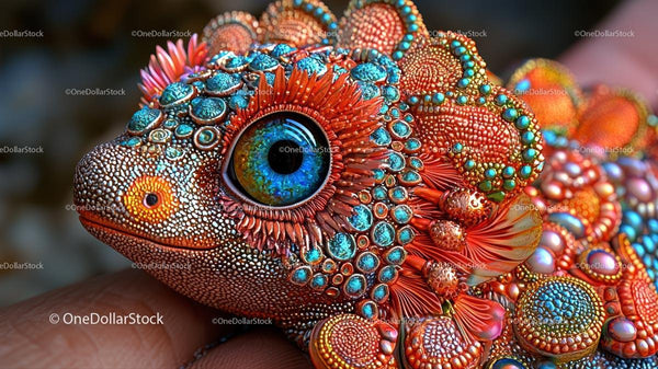 Intricate Close-Up of a Colorful Artistic Lizard