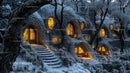 Enchanted Stone Cottage with Glowing Windows in Snowy Forest